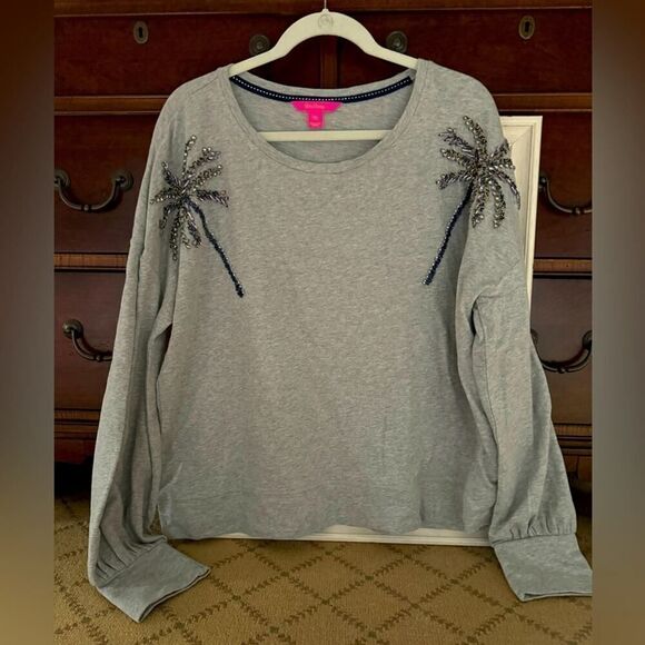 Lilly Pulitzer crewneck sweatshirt with crystal embellished palm trees NWOT XL - Picture 1 of 9